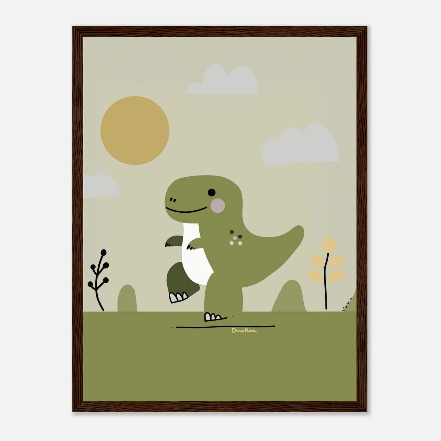 Dekorativ dinosaurieposter med T-Rex för barnrum – designad av Lillrum.