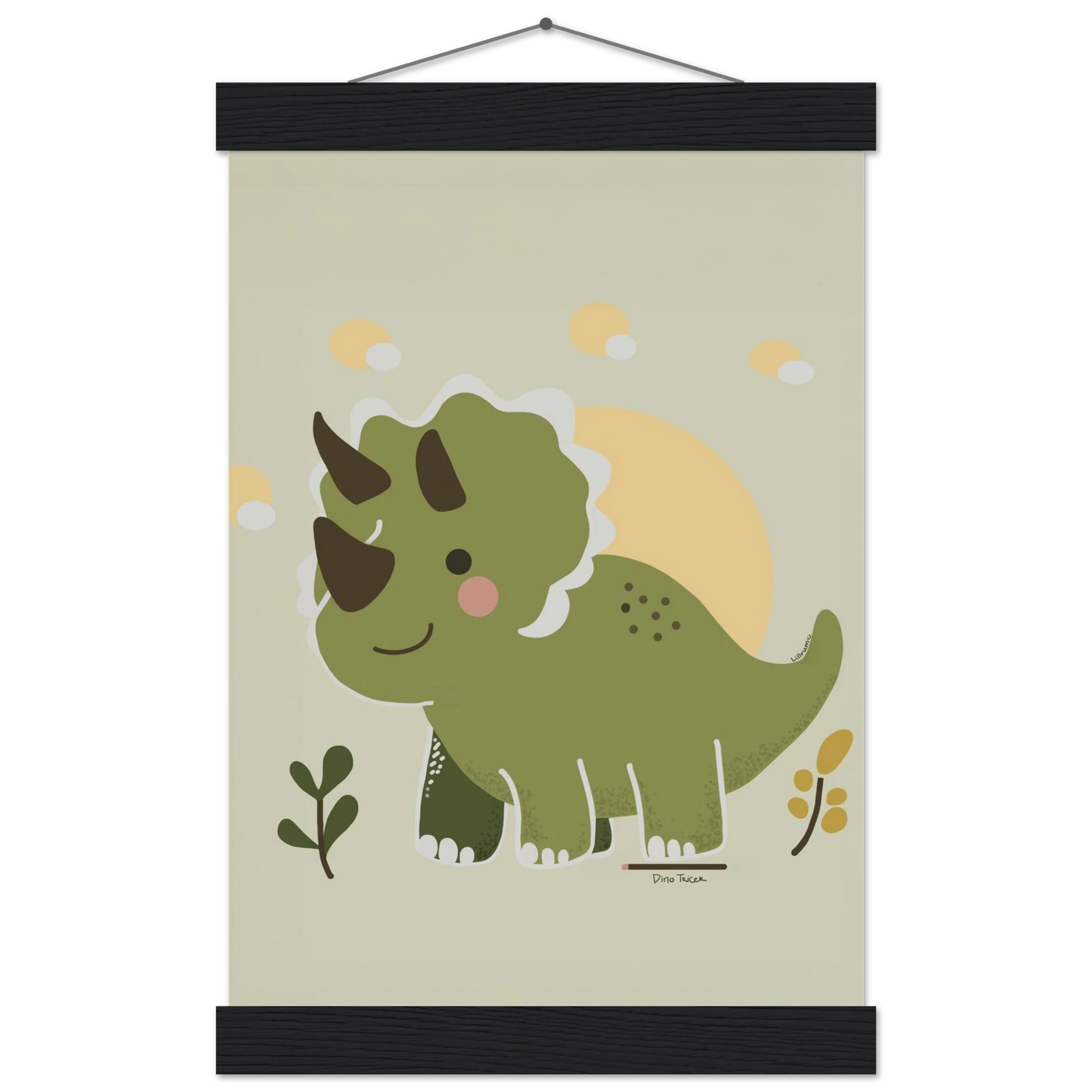 Inred barnrummet med en väggposter med Dino Tricer – charmig och pedagogisk illustration från Lillrum.
