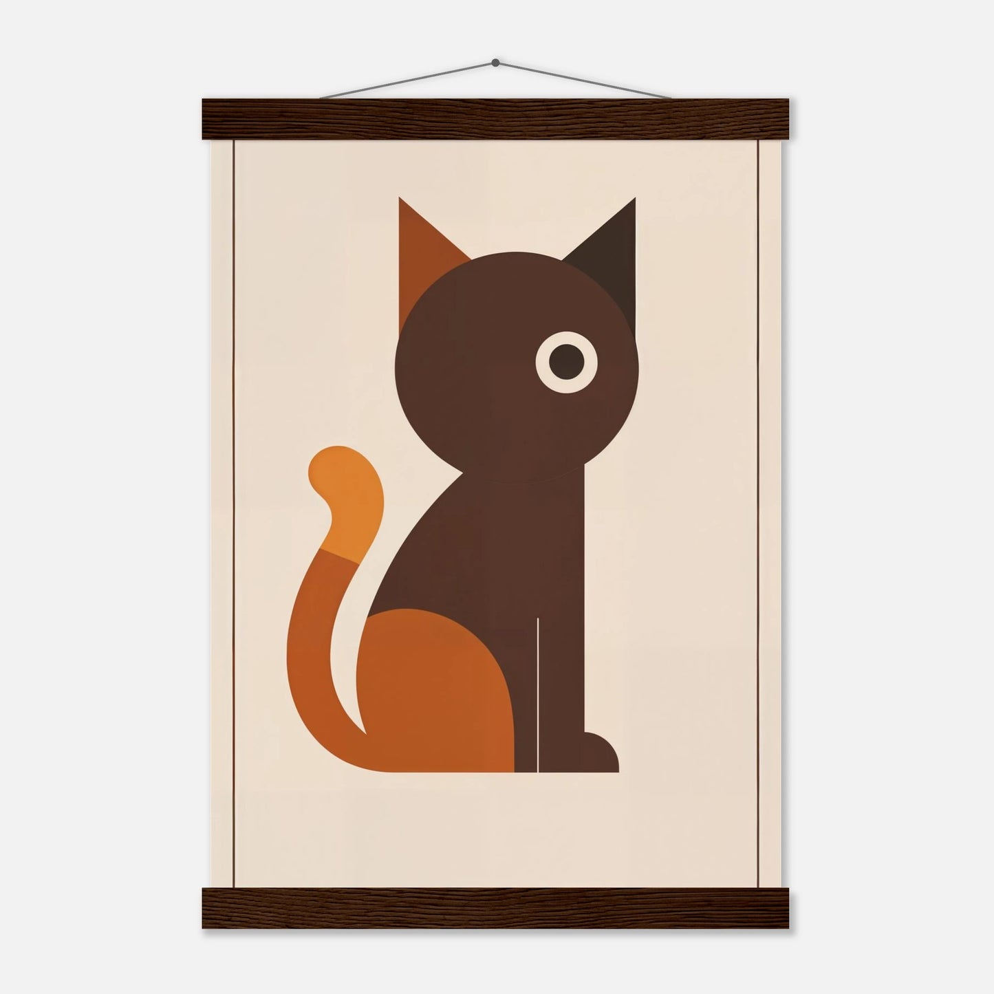 Illustrerad koposter i varmbruna toner med midcentury-inspiration, med magnetisk hängare