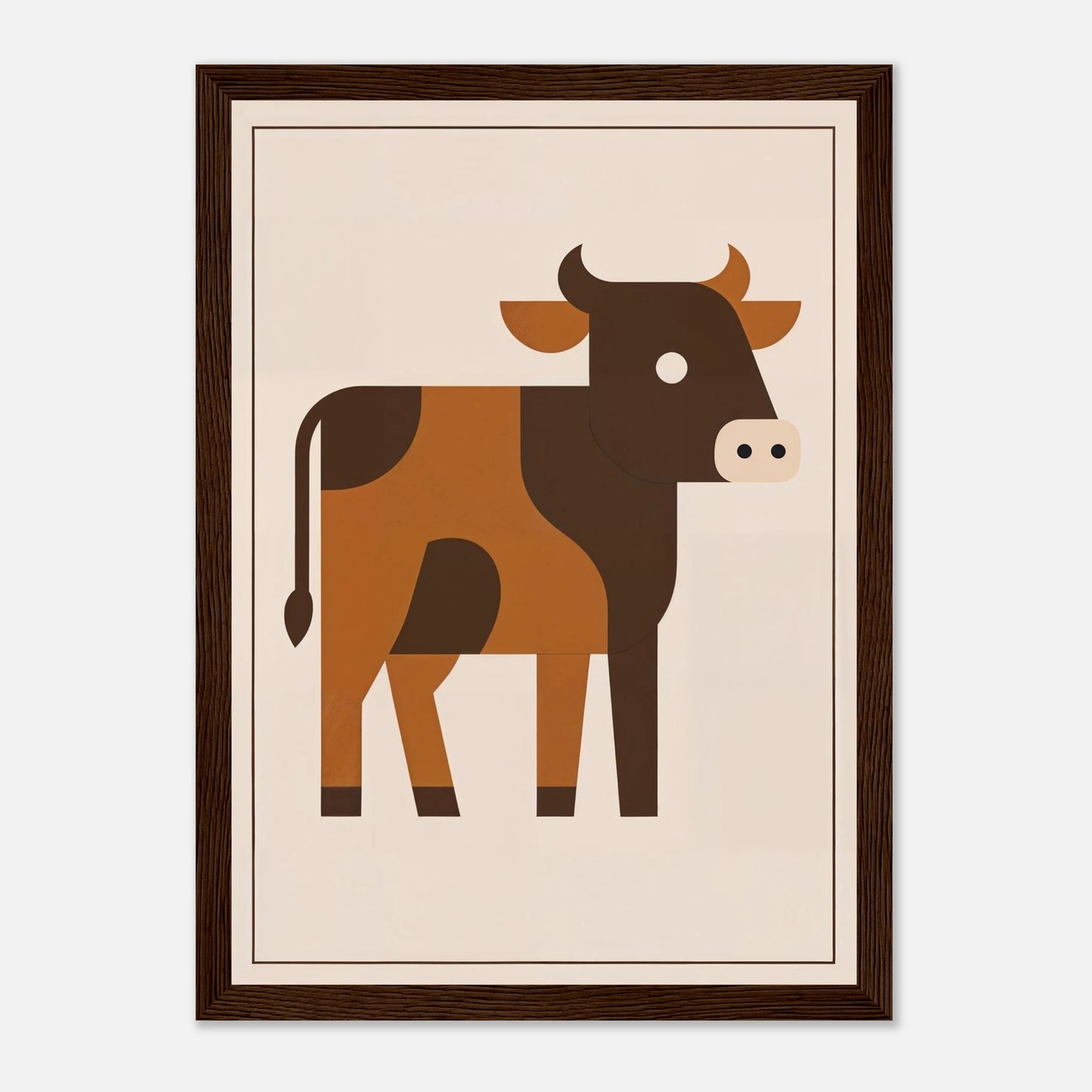 Illustrerad koposter i varmbruna toner med midcentury-inspiration, inramad för barnrum