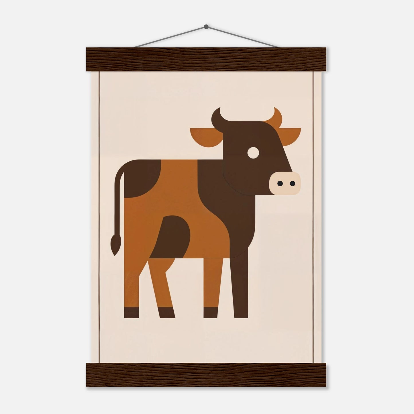 Illustrerad koposter i varmbruna toner med midcentury-inspiration, med magnetisk hängare för upphängning