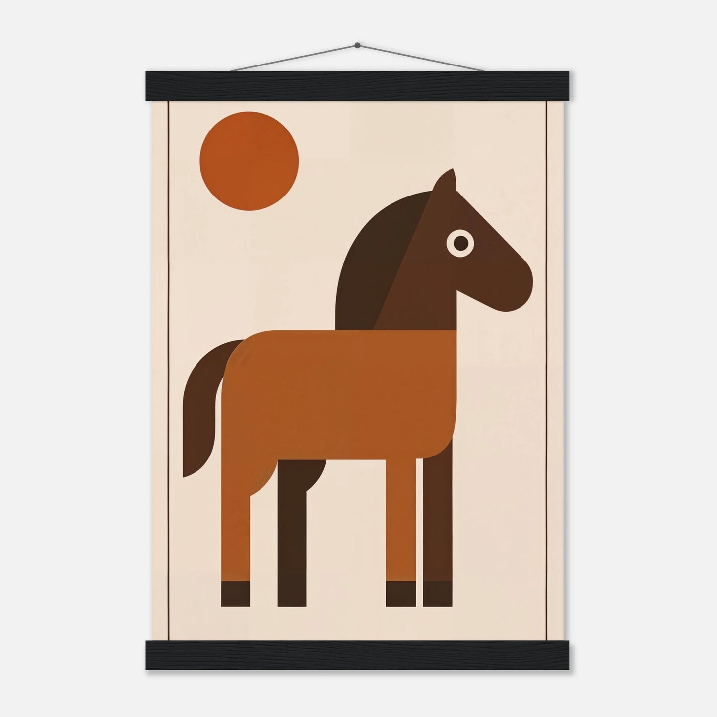 Illustrerad lillrumposter i varmbruna toner med midcentury-inspiration, med magnetisk hängare