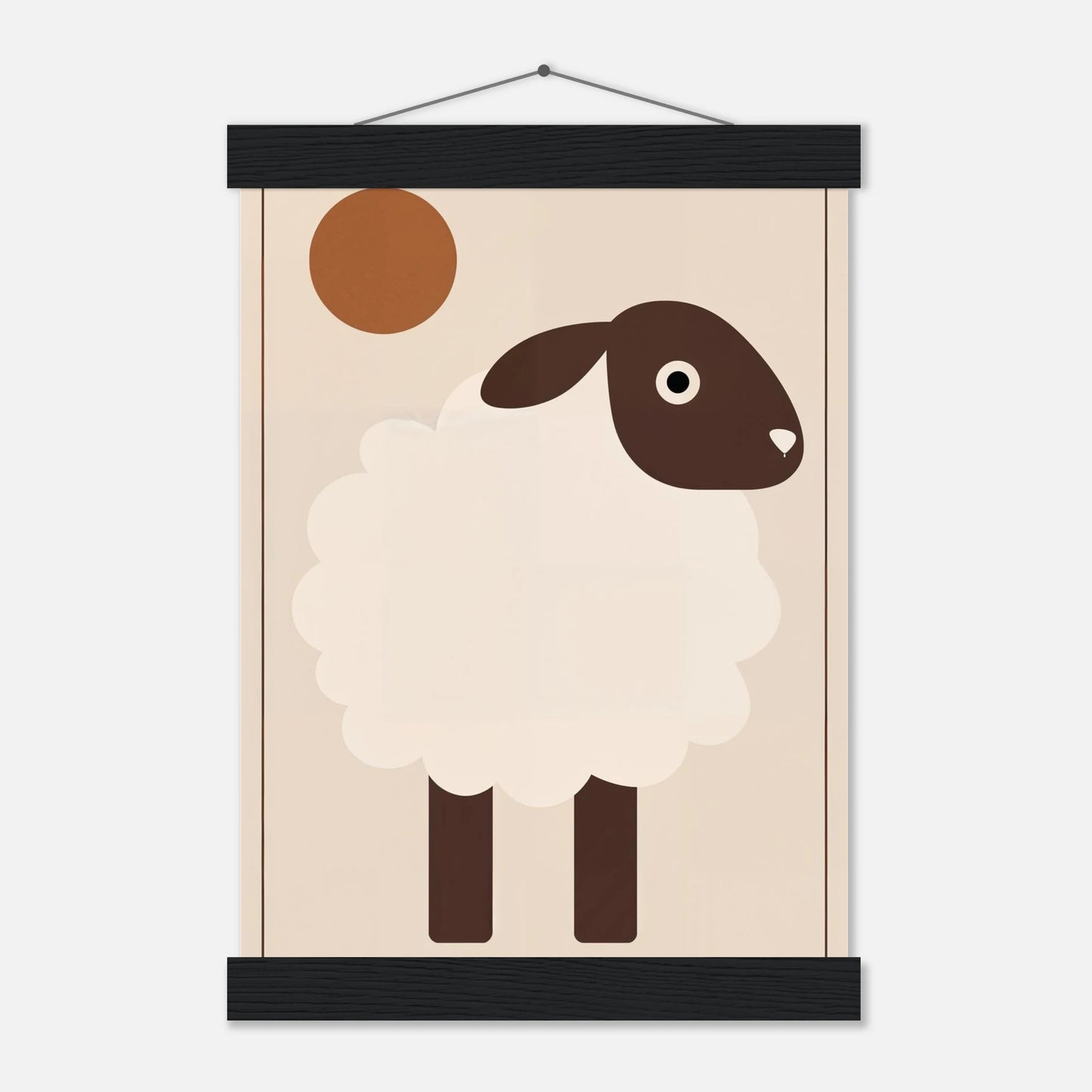 Illustrerad lambposter i varmbruna toner med midcentury-inspiration, inramad för barnrum