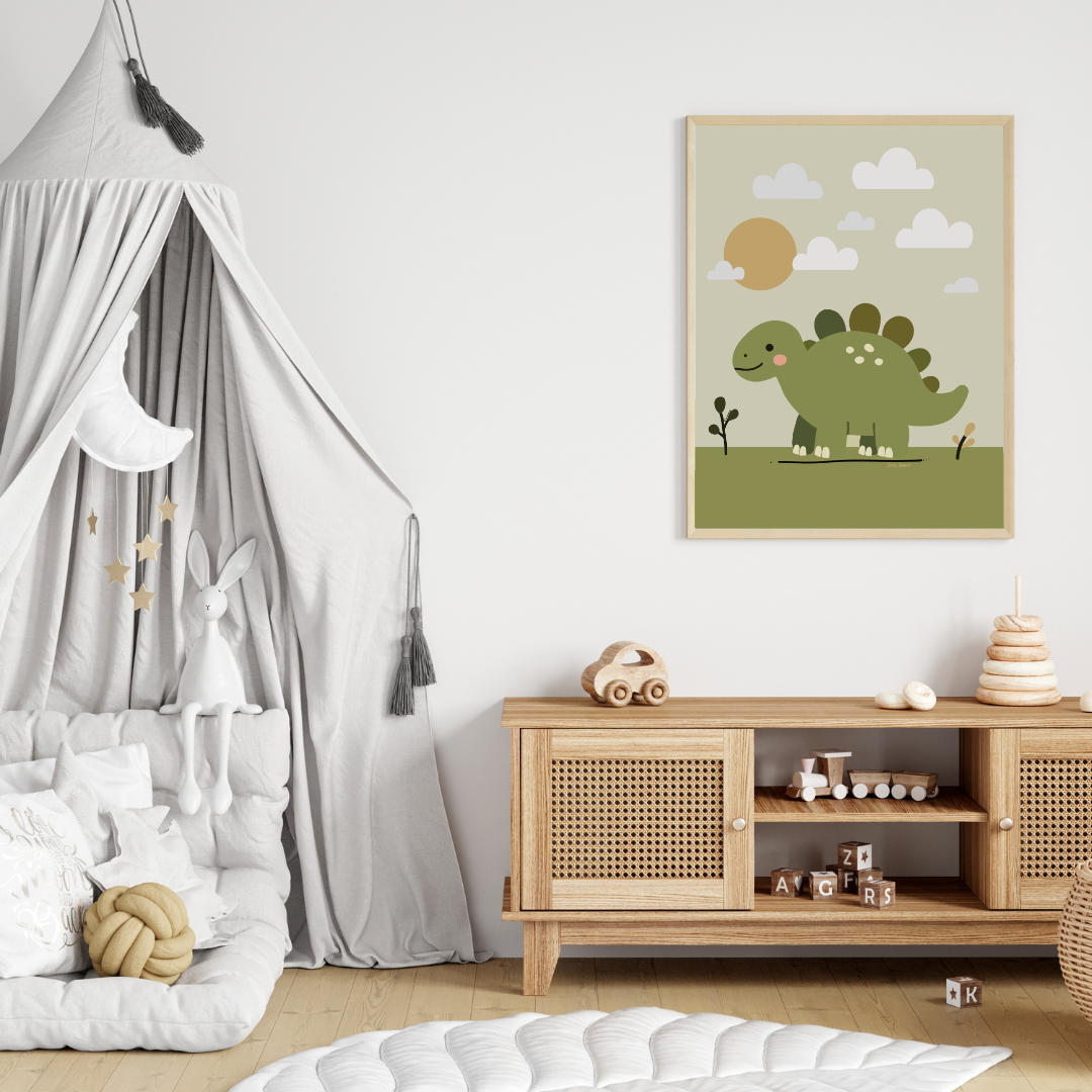 Väggposter med dinosaurien Stego, perfekt för barnrum med dinosaurietema – Lillrum.
