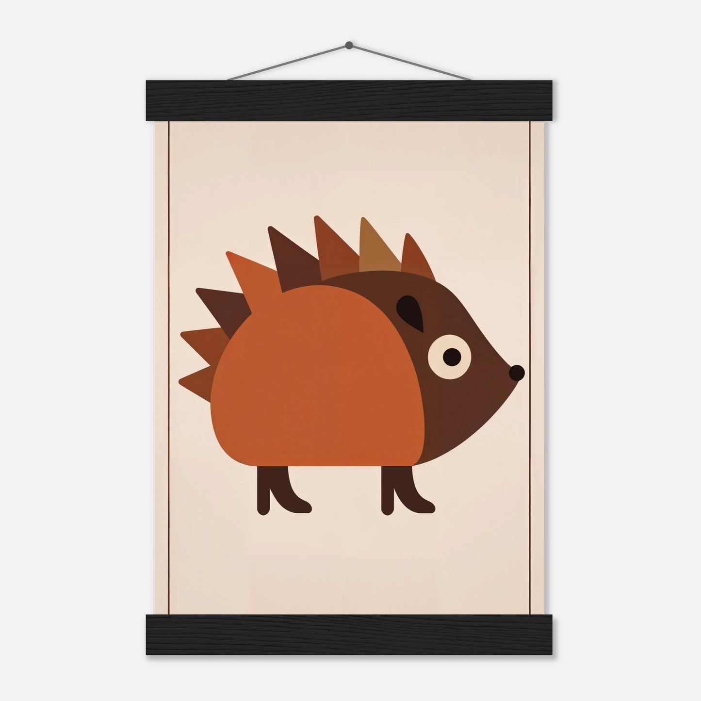 Illustrerad igelkottposter i varmbruna toner med midcentury-inspiration, med magnetisk hängare