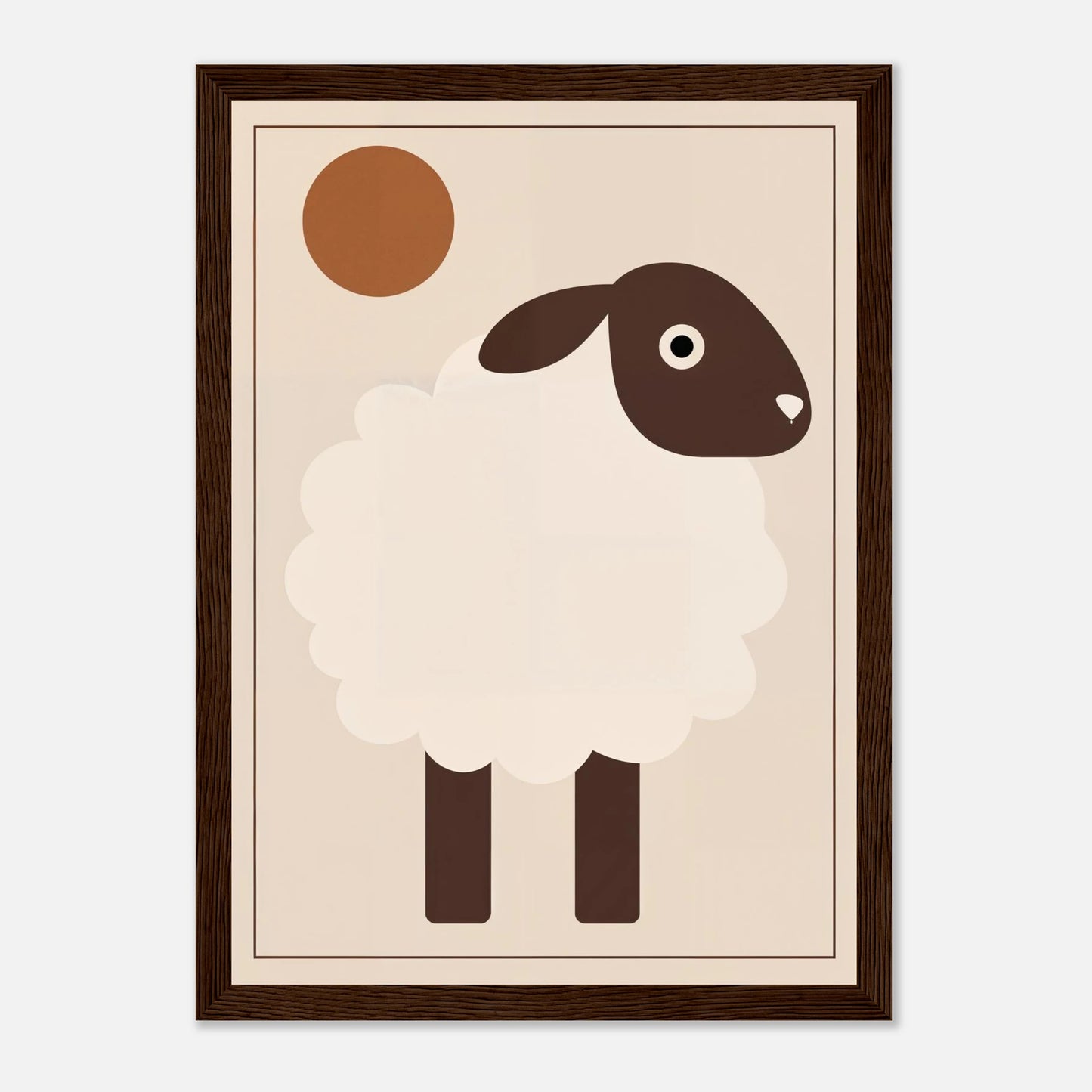 Illustrerad lambposter i varmbruna toner med midcentury-inspiration, inramad för barnrum