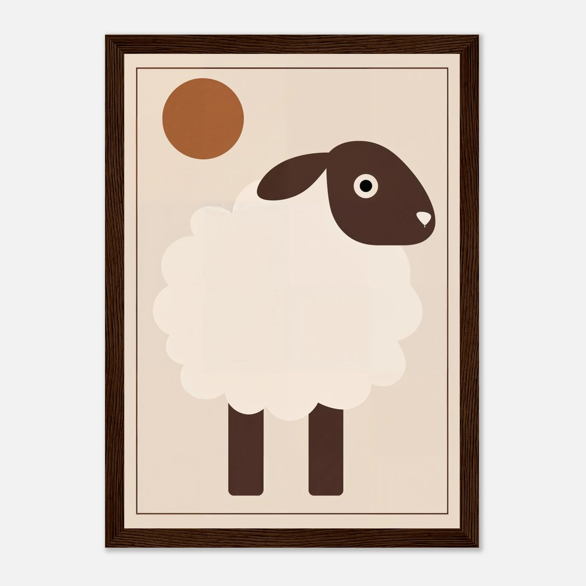 Illustrerad lambposter i varmbruna toner med midcentury-inspiration, inramad för barnrum