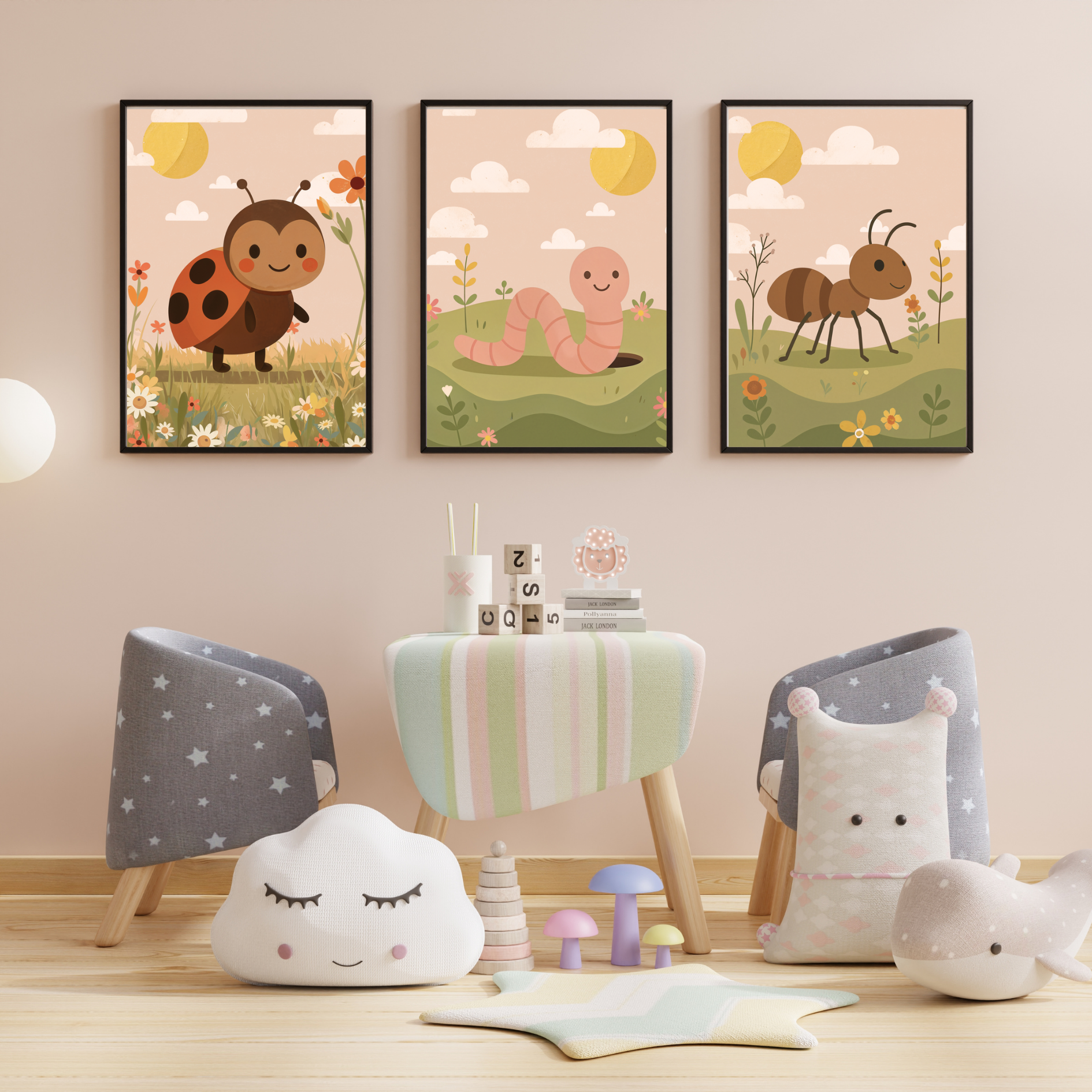 Detaljerad illustration av en myra i varm färgskala – perfekt som barnposter från Lillrum.
